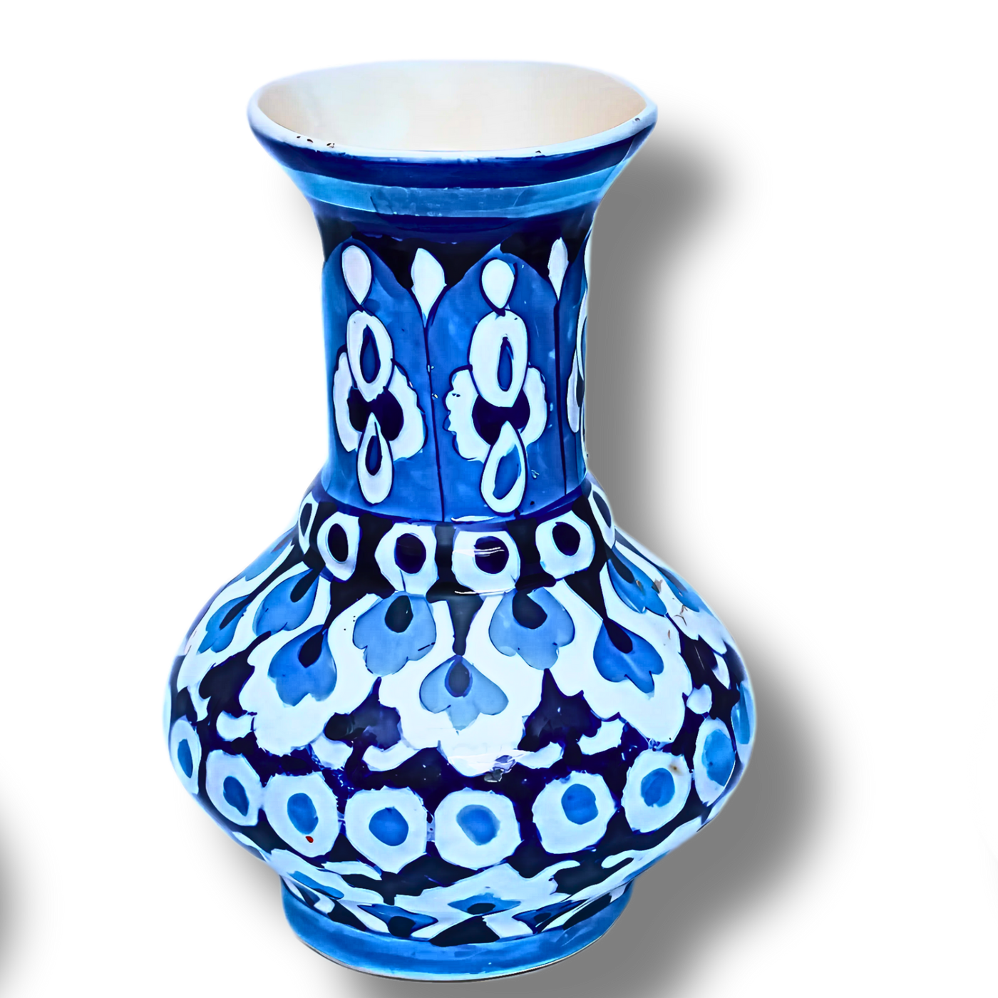 Hand-Painted Blue Ceramic Vase – Elegant Floral Artwork