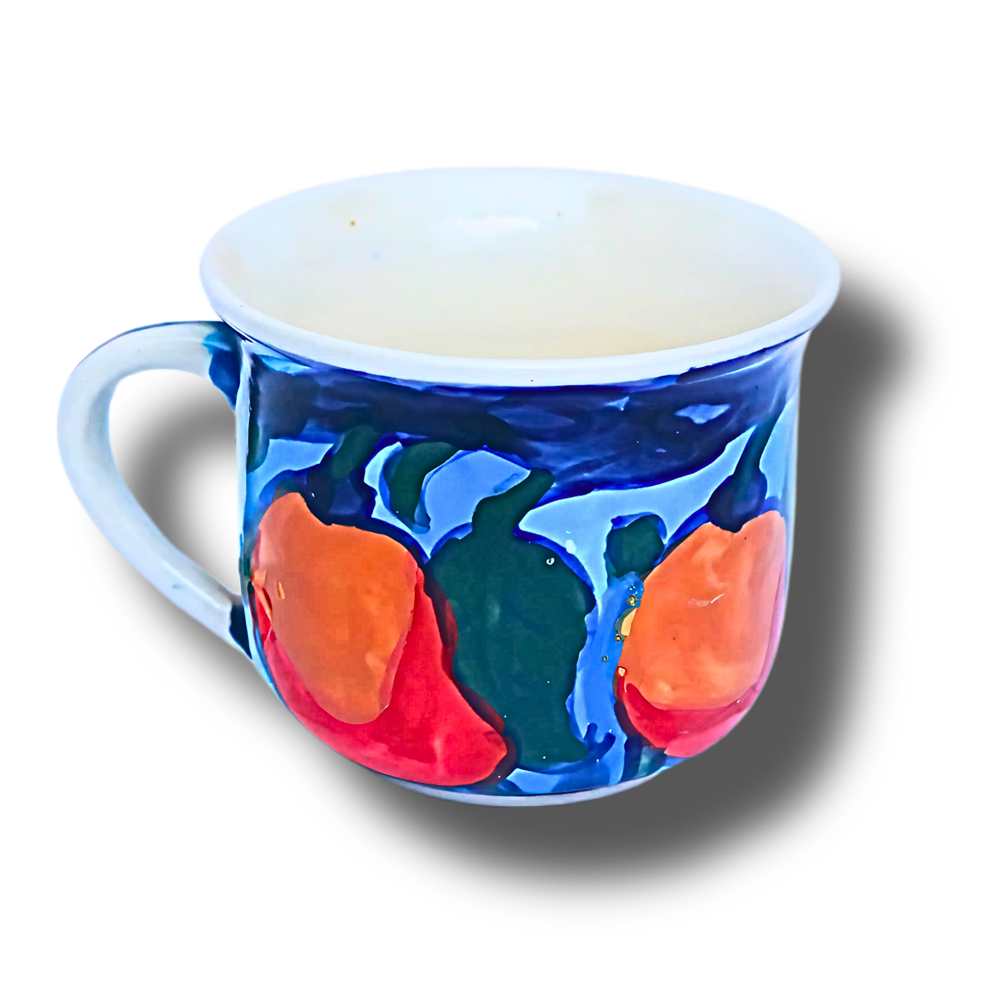 Handcrafted Multani Blue Pottery Mug – Vibrant Fruit Motif Design