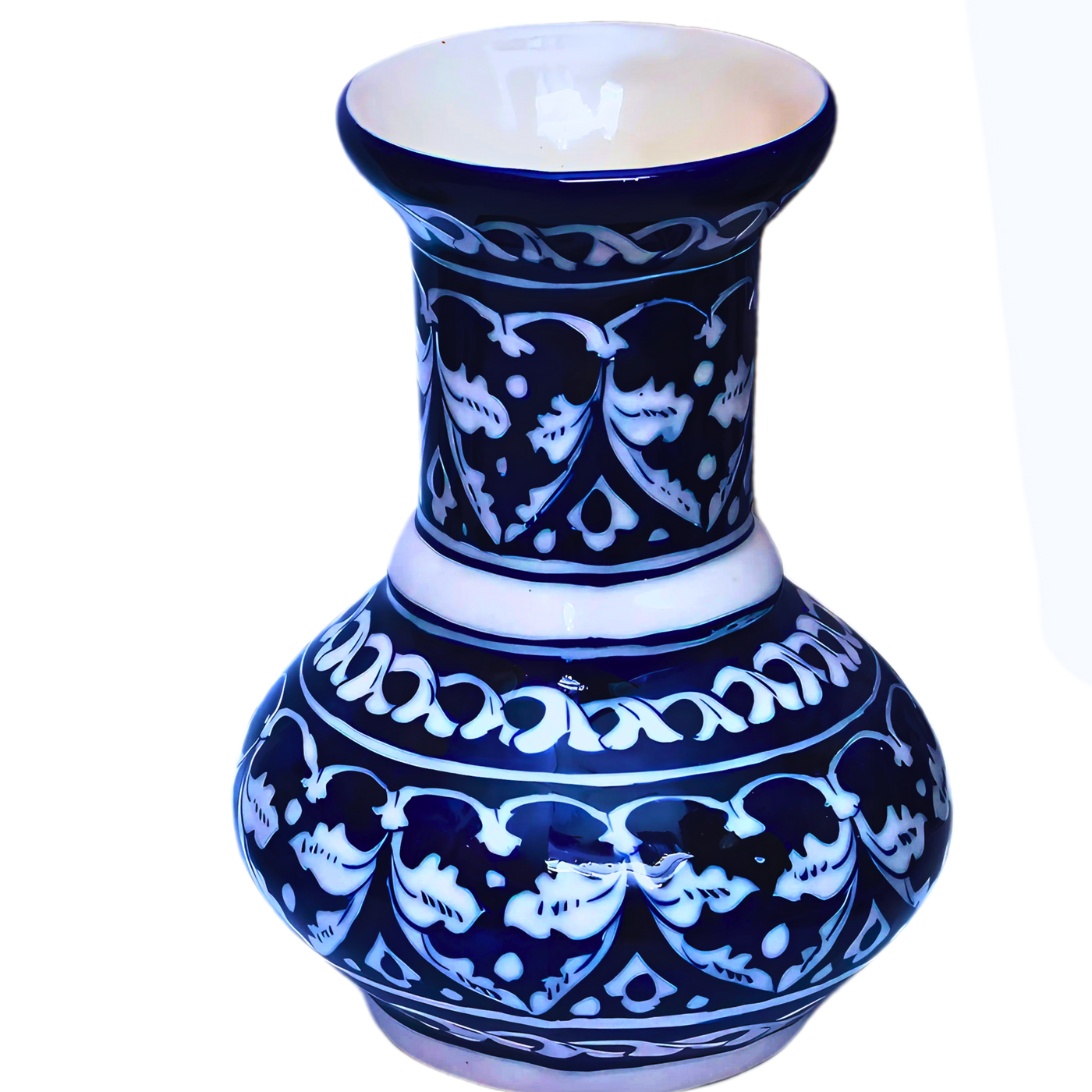 Handcrafted Blue Pottery Decorative Vase - Elegant Floral Design