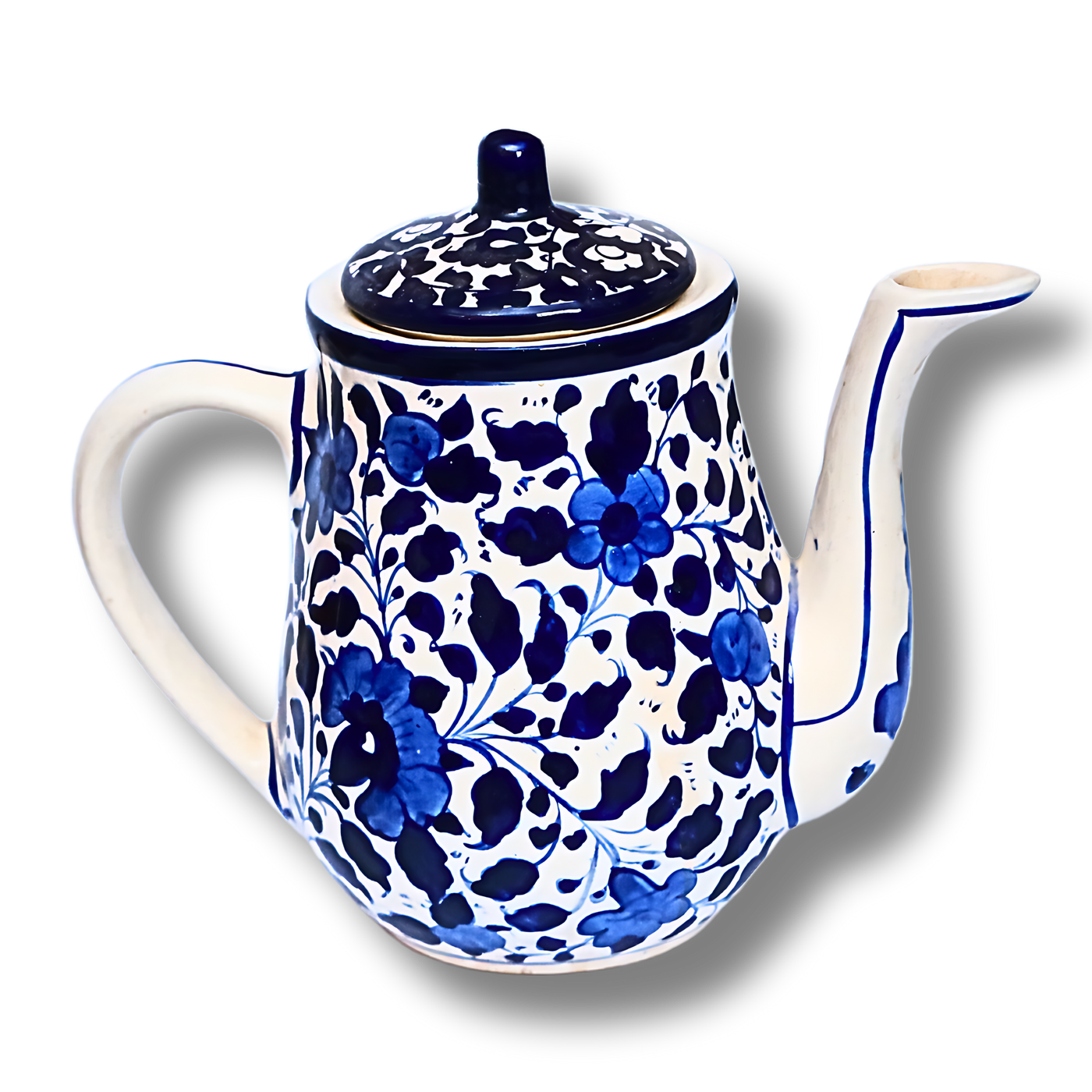 Handcrafted Blue Floral Ceramic Teapot - Blue Art by Ustad Alam