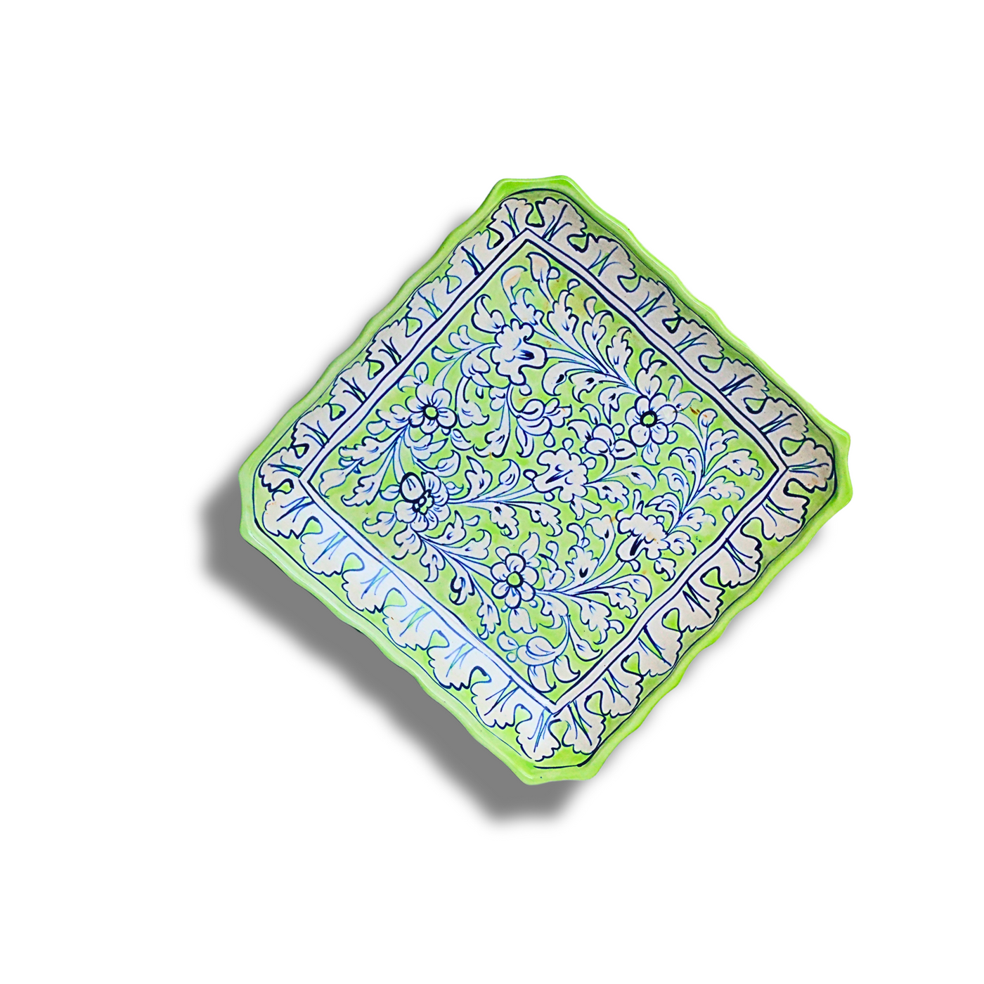 Handcrafted Square Ceramic Plate with Floral Design